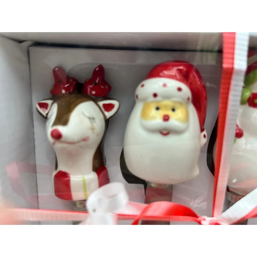 Merry & Bright Christmas Ceramic Spreaders Set of 4 Santa Reindeer Snowman As Is